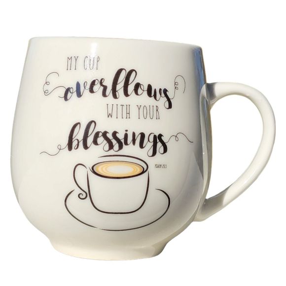 Set of 2 Ceramic Coffee Mug‎ Double Sided My Cup Overflows With Your Blessings - Picture 6 of 14